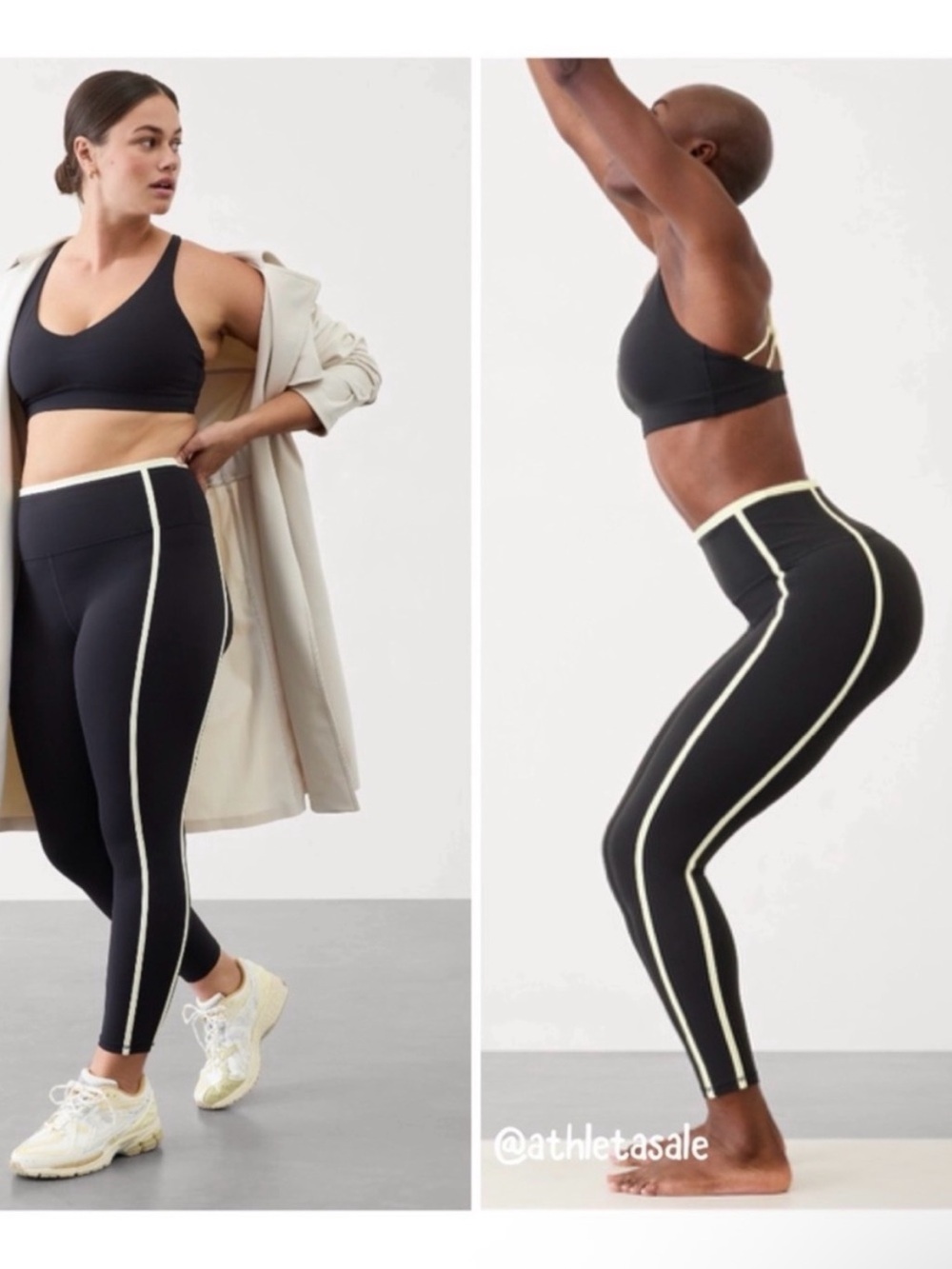 Athleta Black High-Rise Leggings with Cream Contrast Piping